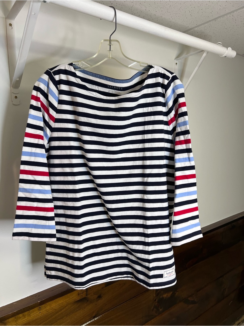 Talbots Navy, White, Red & Light Blue Striped Long Sleeve Tee- L